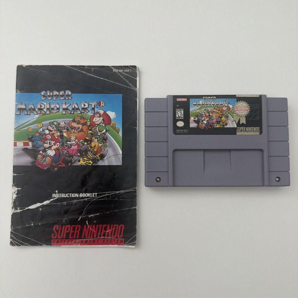 Super Mario Kart (Super Nintendo SNES, 1992) Authentic W/ Manual - Tested